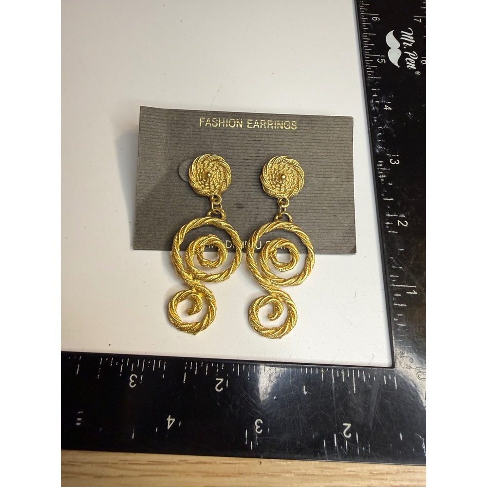Gold Tone Textured Rope Swirl Drop Earrings Statement Dangle Post Back